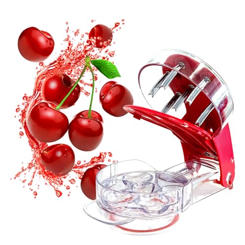 Cherry Stoner Entferner, Multi Cherry Pitter, Kirschentkerner Werkzeug mit Griff, Entkerner Entkernen Von Früchten Behälter Home Office Reise Obststein Extraktor, 6 Kirschen, Rot von JJYHEHOT