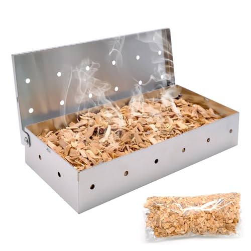 JJYHEHOT BBQ Räucherbox Set, Smokerbox aus Rostfreiem Edelstahl, Räucherbox inkl. Apfel Räucherchips - Smokergrill-Flair für Fleisch, Fisch & Gemüse für Gasgrill Elektrogrill oder Holzkohlegrill JJYHEHOT BBQ Räucherbox Set, Smokerbox aus Rostfreiem Edelstahl, Räucherbox inkl. Apfel Räucherchips - Smokergrill-Flair für Fleisch, Fisch & Gemüse für Gasgrill Elektrogrill oder Holzkohlegrill von JJYHEHOT