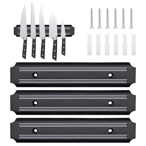 JJYHEHOT Magnetleiste Messer, 3 Stück 19cm Messerhalter Magnetisch, Edelstahl Magnet Messerhalter mit Schrauben, Universeller Wandmontage Magnetleiste Messer Halter für Messer und Küchenutensilien von JJYHEHOT