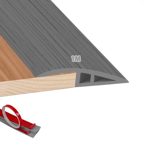 PVC Türschwellen Leiste, 1M x 5cm PVC Übergangsleiste Bodenleiste, Übergangsprofil Selbstklebend, Schwellenrampe Übergangsschiene Selbstklebend, für Parkettböden, Schwellen (Graue Holzmaserung) von JJZENKD