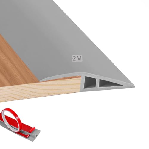 PVC Türschwellen Leiste, 2M x 5cm PVC Übergangsleiste Bodenleiste, Übergangsprofil Selbstklebend, Schwellenrampe Übergangsschiene Selbstklebend, für Parkettböden, Schwellen (Grau) von JJZENKD