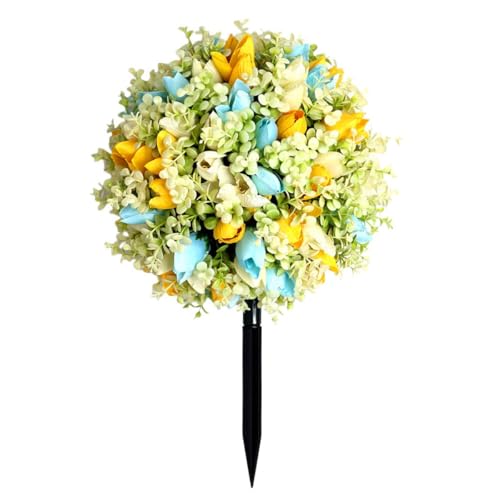Künstliche Blumenkugel mit Kunststoffpfahl für den Außenbereich, Gartendekoration, realistisches Mischgewebe und Kunststoffblumen, Formschnitt in Rot, Rosa, Weiß, wetterbeständig und lichtbeständig von JJaydaily