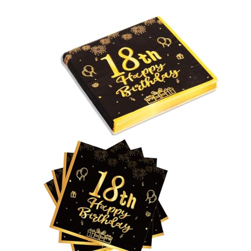 JJiaoLinin 18 Geburtstags Deko Servietten,40Stück Schwarz Gold Papier Party Servietten Tischdeko 18er Geburtstag Männer Frauen Geburtstags Party Deko von JJiaoLinin