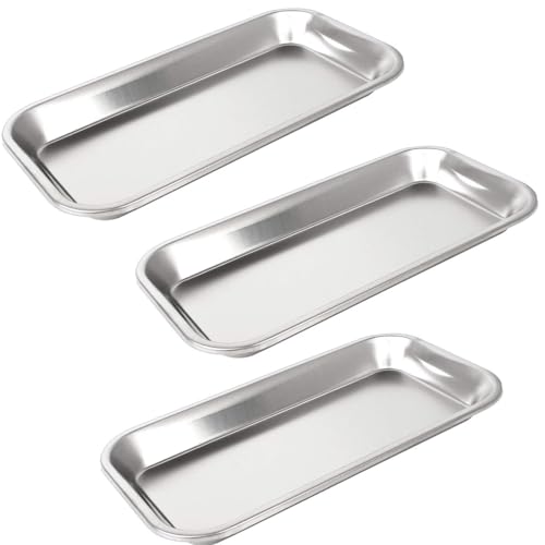 JJiaoLinin 3 Stück Instrumententablett Edelstahl, Klein Medizinisches Tablett Labor Tablett Rechteckig, Klein Fütterung von HaustierenTablett, für Labor-Servierplatten, 22,5 * 12 * 2 cm von JJiaoLinin