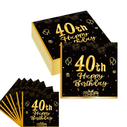 JJiaoLinin 40 Geburtstags Deko Servietten,40Stück Schwarz Gold Papier Party Servietten Tischdeko 40er Geburtstag Männer Frauen Geburtstags Party Deko von JJiaoLinin