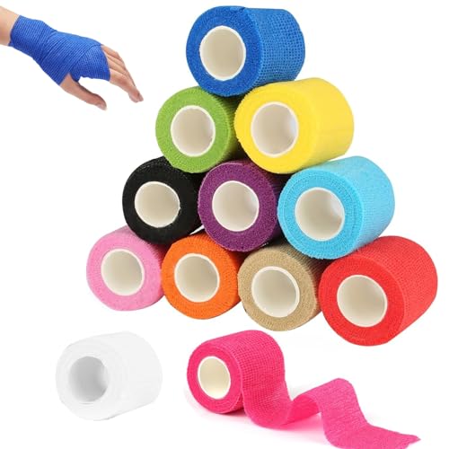 JJiaoLinin Selbstklebender Verband,12 Rollen Selbsthaftende Bandage Haftbandage Fixierbinde Fingerverband Elastischer Fixierbinde Selbsthaftend Kohäsive Bandage für Handgelenke und Knöchel von JJiaoLinin