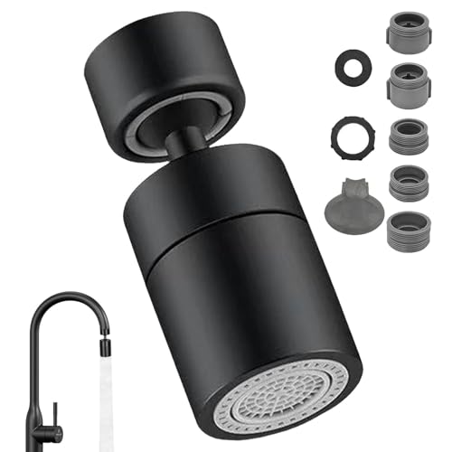 JJiaoLinin Wasserhahn Aufsatz Schwenkbar,360° Drehbar Doppelfunktion Wasserhahn Luftsprudler,mit 2 Sprühfunktion, 22mm und 24mm Gewinde Luftsprudler Aufsatz Wasserhahns für Küchen Bad(Schwarz) von JJiaoLinin
