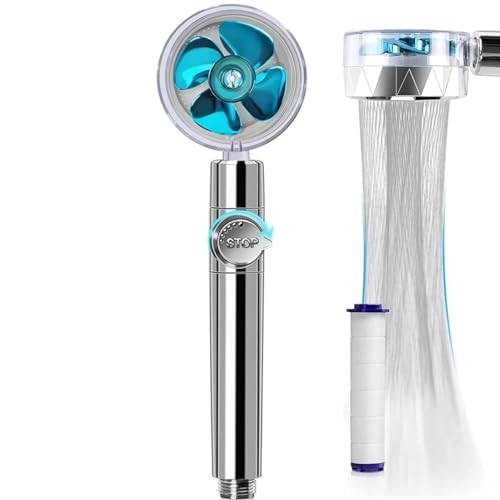 JJiaoLinin Wassersparender Duschkopf, 360 Grad drehbarer Propeller-betriebener Handduschkopf mit Filter Propeller Duschkopf Druckerhöhende Duschbrause Wassersparend Brausekopf mit Turbolüfter,Blau von JJiaoLinin