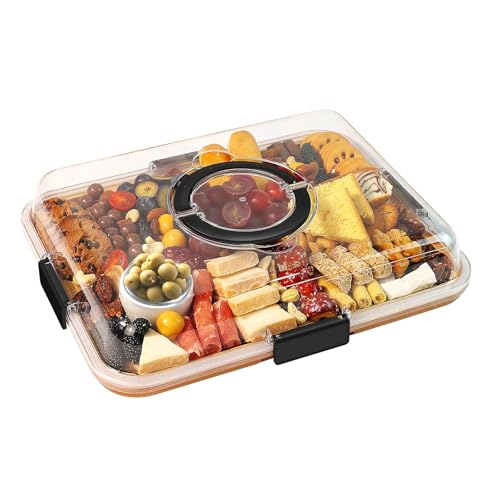 JJoexyfit Charcuterie-Brett mit durchsichtigem Deckel und Griff, reisetaugliche Bambus-Schnitzelkiste Behälter Schneidebrett Käsebrett JJoexyfit Charcuterie-Brett mit durchsichtigem Deckel und Griff, reisetaugliche Bambus-Schnitzelkiste Behälter Schneidebrett Käsebrett von JJoexyfit