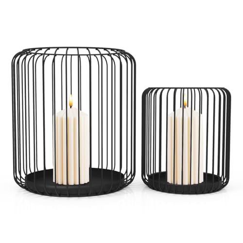 Mattschwarze zylindrische Kerzenhalter 2er-Set, Käfig-Kerzenhalter für Stumpenkerze, geeignet für Events, Partys, Hochzeitsdekorationen (Zylindrisch) von JJoexyfit