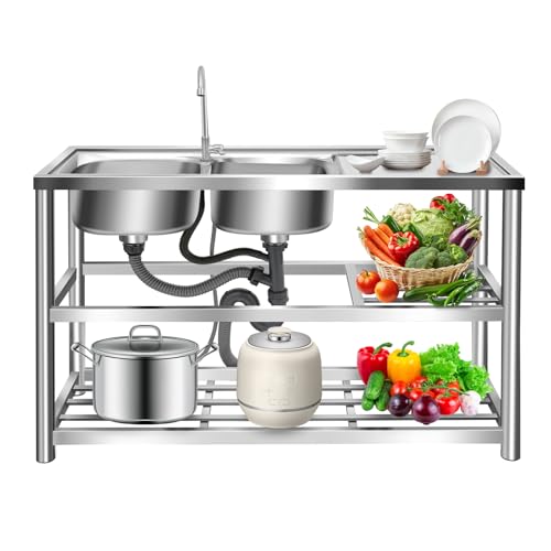 JJsdwin Freistehend Spültisch, Freistehendes Edelstahl-Waschtisch mit 360° Drehbare Wasserhahn und 2 Becken, Multifunktions Küchenspüle, 3 Unterschrank 100kg Tragfähigkeit JJsdwin Freistehend Spültisch, Freistehendes Edelstahl-Waschtisch mit 360° Drehbare Wasserhahn und 2 Becken, Multifunktions Küchenspüle, 3 Unterschrank 100kg Tragfähigkeit von JJsdwin