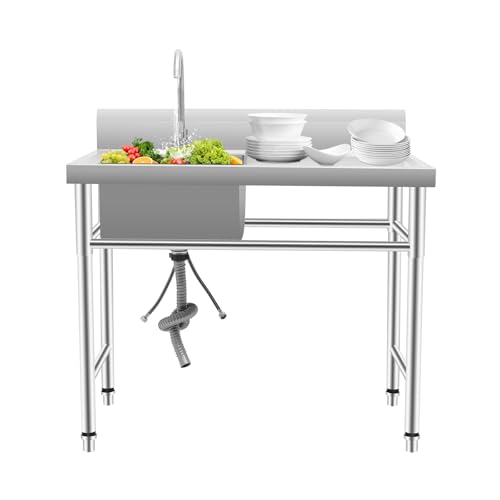 JJsdwin Spüle 201 Edelstahl, Küchenspüle mit 1 Waschbecken (Links), Multifunktionale Arbeitsplatzspüle für Reinigung Geschirr, 100 x 60 x 93 cm von JJsdwin