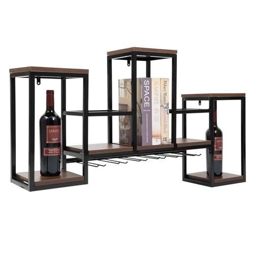 JJsdwin Wand Montiert hölzerne Weinregal, Multifunktionale Holz Weinflaschenhalter, Lagergewicht 30kg, Wandmontiertes Weinregal für Restaurants, Bars und Weingeschäfte von JJsdwin