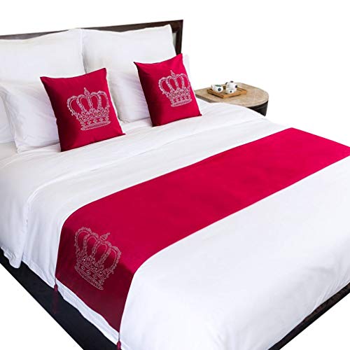 JK Home Bettläufer, Samt, Krone, für Schlafzimmer, Hotel, Hochzeit, Rot, 45 x 240 cm von JK Home