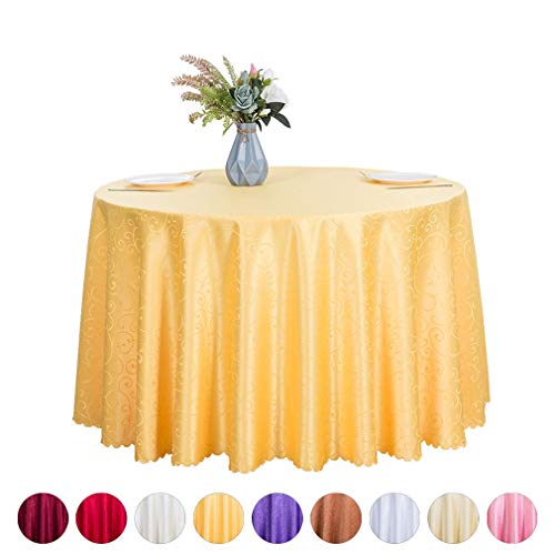 JK Home Jacquard-Tischdecke, Polyester, rund, für Bankett, Party, Heimdekoration, goldfarben, Durchmesser 2,2 m von JK Home