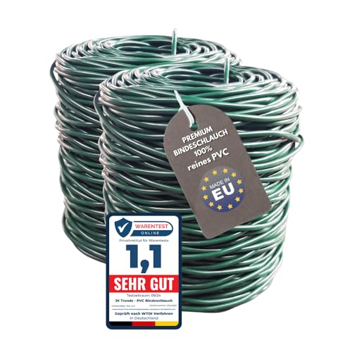 200 m JK Trends Premium Pflanzenstütze dunkelgrün [2er Set ⌀ 3 mm] Rankhilfe für perfekten Halt Aller Pflanzen Flexibler PVC Pflanzenbinder zur schonenden Stabilisierung von Pflanzen im Garten von JK Trends