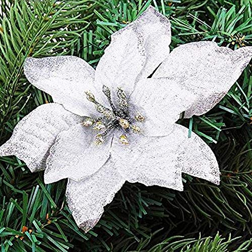 JK Künstliche Glitzer-Blumen für Hochzeit, Weihnachten, Weihnachtsbaum, Kränze, Dekoration, Ornament, 12 Stück von JK