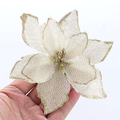 JK Künstliche Glitzer-Blumen für Hochzeit, Weihnachten, Weihnachtsbaum, Kränze, Dekoration, Ornament, 12 Stück von JK