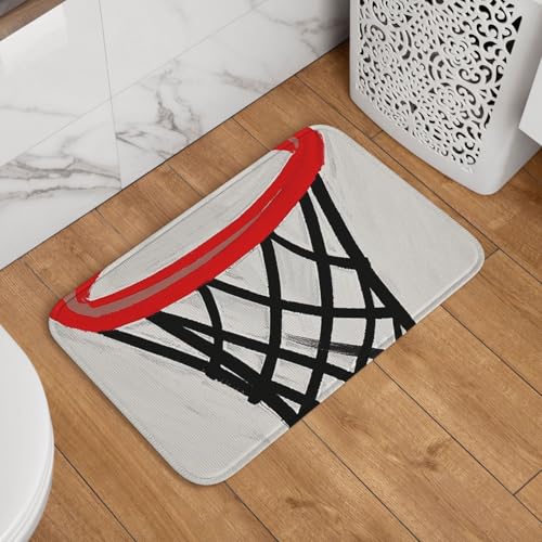 Fußmatte Welcome Fußmatte 40,6 x 61 cm, rutschfest, saugfähig, Badteppich, weich, waschbar, Bodenmatte, schwarz und rot, Basketballrahmen, Teppich für stilvolle Küche, Schlafzimmer, Badezimmer Fußmatte Welcome Fußmatte 40,6 x 61 cm, rutschfest, saugfähig, Badteppich, weich, waschbar, Bodenmatte, schwarz und rot, Basketballrahmen, Teppich für stilvolle Küche, Schlafzimmer, Badezimmer von JKASDTRP