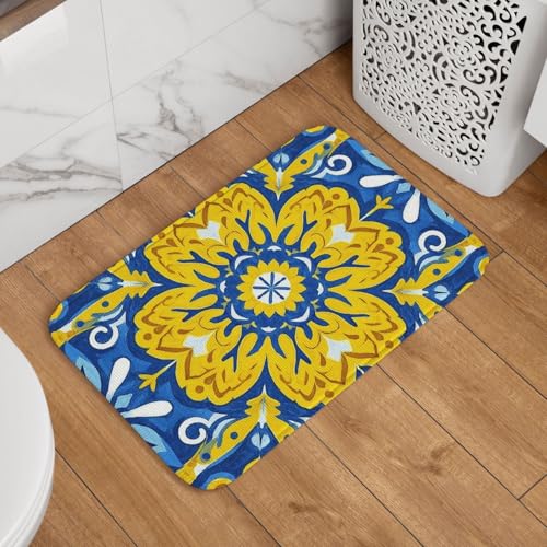 Fußmatte Welcome Fußmatte 40,6 x 61 cm rutschfest saugfähig Badteppich weich waschbar Bodenmatte Gelb Blau Vintage Boho Teppich für stilvolle Küche Schlafzimmer Badezimmer Dekor Fußmatte Welcome Fußmatte 40,6 x 61 cm rutschfest saugfähig Badteppich weich waschbar Bodenmatte Gelb Blau Vintage Boho Teppich für stilvolle Küche Schlafzimmer Badezimmer Dekor von JKASDTRP