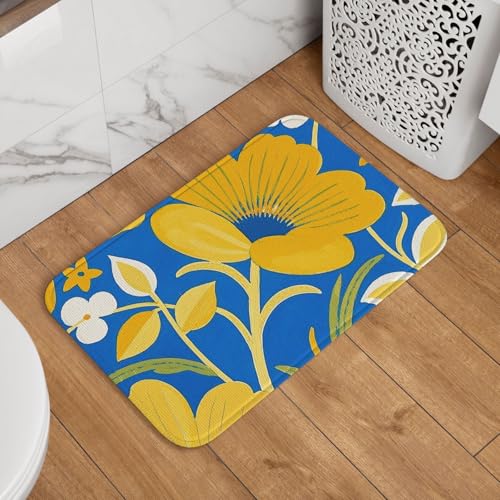 Fußmatte Welcome Fußmatte 40,6 x 61 cm rutschfest saugfähig Badteppich weich waschbar Bodenmatte Gelb und Blau Vintage Boho Teppich für stilvolle Küche Schlafzimmer Badezimmer Dekor von JKASDTRP