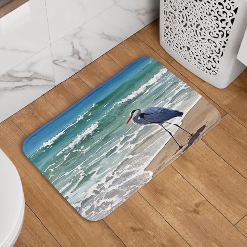 Fußmatte Willkommens-Fußmatte, 40,6 x 61 cm, rutschfest, saugfähig, Badteppich, weich, waschbar, Bodenmatte, Blaureiher, Strand, Wellen, Teppich für stilvolle Küche, Schlafzimmer, Badezimmer Fußmatte Willkommens-Fußmatte, 40,6 x 61 cm, rutschfest, saugfähig, Badteppich, weich, waschbar, Bodenmatte, Blaureiher, Strand, Wellen, Teppich für stilvolle Küche, Schlafzimmer, Badezimmer von JKASDTRP