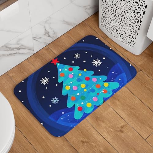 Fußmatte Willkommens-Fußmatte, 40,6 x 61 cm, rutschfest, saugfähig, Badteppich, weich, waschbar, Bodenmatte, Frohe Weihnachten, blaues Baummuster, Teppich für stilvolle Küche, Schlafzimmer, Badezimmer Fußmatte Willkommens-Fußmatte, 40,6 x 61 cm, rutschfest, saugfähig, Badteppich, weich, waschbar, Bodenmatte, Frohe Weihnachten, blaues Baummuster, Teppich für stilvolle Küche, Schlafzimmer, Badezimmer von JKASDTRP