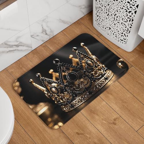 Fußmatte Willkommens-Fußmatte, 40,6 x 61 cm, rutschfest, saugfähig, Badteppich, weich, waschbar, Bodenmatte, Schwarz und Gold, Queen's Crown Muster, Teppich für stilvolle Küche, Schlafzimmer Fußmatte Willkommens-Fußmatte, 40,6 x 61 cm, rutschfest, saugfähig, Badteppich, weich, waschbar, Bodenmatte, Schwarz und Gold, Queen's Crown Muster, Teppich für stilvolle Küche, Schlafzimmer von JKASDTRP