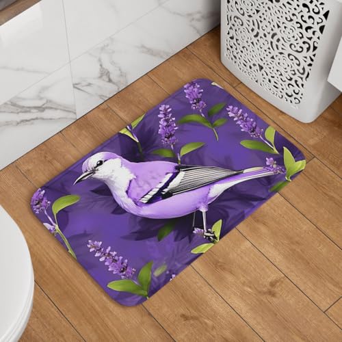 Fußmatte Willkommens-Fußmatte, 40,6 x 61 cm, rutschfest, saugfähig, Badteppich, weich, waschbar, Bodenmatte, Vogel in violettem Lavendel, Blumenmuster, Teppich für stilvolle Küche, Schlafzimmer Fußmatte Willkommens-Fußmatte, 40,6 x 61 cm, rutschfest, saugfähig, Badteppich, weich, waschbar, Bodenmatte, Vogel in violettem Lavendel, Blumenmuster, Teppich für stilvolle Küche, Schlafzimmer von JKASDTRP