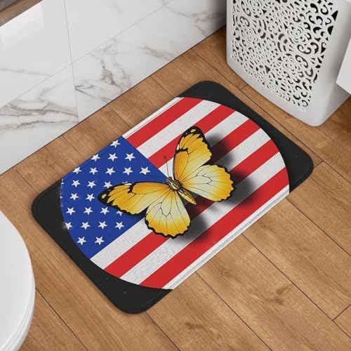 Fußmatte Willkommens-Fußmatte, 40,6 x 61 cm, rutschfest, saugfähig, Badteppich, weich, waschbar, Bodenmatte, amerikanische Flagge, runder amerikanischer Stern, Schmetterling, Teppich für stilvolle Fußmatte Willkommens-Fußmatte, 40,6 x 61 cm, rutschfest, saugfähig, Badteppich, weich, waschbar, Bodenmatte, amerikanische Flagge, runder amerikanischer Stern, Schmetterling, Teppich für stilvolle von JKASDTRP