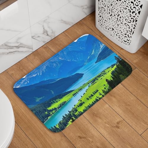 Fußmatte Willkommens-Fußmatte, 40,6 x 61 cm, rutschfest, saugfähig, Badteppich, weich, waschbar, Bodenmatte, asiatische Landschaft, Blau und Kelly-Grün, Teppich für stilvolle Küche, Schlafzimmer Fußmatte Willkommens-Fußmatte, 40,6 x 61 cm, rutschfest, saugfähig, Badteppich, weich, waschbar, Bodenmatte, asiatische Landschaft, Blau und Kelly-Grün, Teppich für stilvolle Küche, Schlafzimmer von JKASDTRP