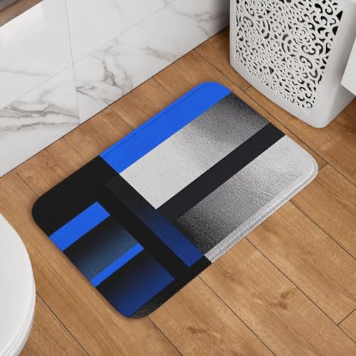 Fußmatte Willkommens-Fußmatte, 40,6 x 61 cm, rutschfest, saugfähig, Badteppich, weich, waschbar, Bodenmatte, blaue, schwarze Streifen, grauer und weißer Teppich für stilvolle Küche, Schlafzimmer Fußmatte Willkommens-Fußmatte, 40,6 x 61 cm, rutschfest, saugfähig, Badteppich, weich, waschbar, Bodenmatte, blaue, schwarze Streifen, grauer und weißer Teppich für stilvolle Küche, Schlafzimmer von JKASDTRP