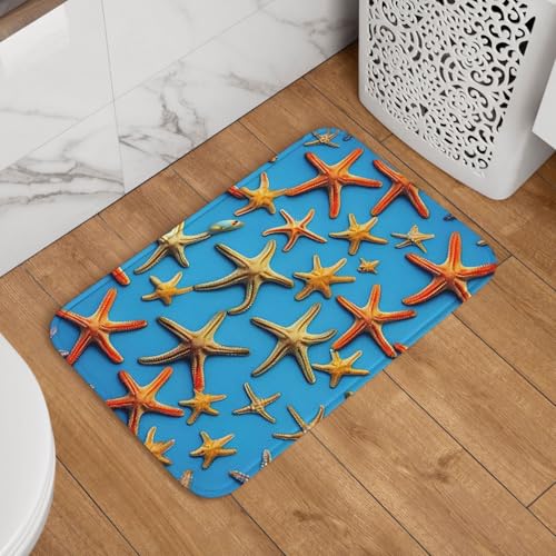 Fußmatte Willkommens-Fußmatte, 40,6 x 61 cm, rutschfest, saugfähig, Badteppich, weich, waschbar, Bodenmatte, blauer Hintergrund mit vielen Seestern-Teppichen für stilvolle Küche, Schlafzimmer Fußmatte Willkommens-Fußmatte, 40,6 x 61 cm, rutschfest, saugfähig, Badteppich, weich, waschbar, Bodenmatte, blauer Hintergrund mit vielen Seestern-Teppichen für stilvolle Küche, Schlafzimmer von JKASDTRP