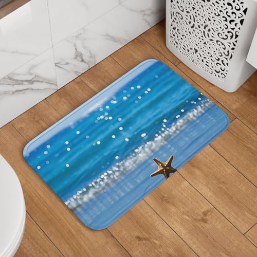 Fußmatte Willkommens-Fußmatte, 40,6 x 61 cm, rutschfest, saugfähig, Badteppich, weich, waschbar, Bodenmatte, nautischer Strand, marineblauer Seestern-Teppich für stilvolle Küche, Schlafzimmer Fußmatte Willkommens-Fußmatte, 40,6 x 61 cm, rutschfest, saugfähig, Badteppich, weich, waschbar, Bodenmatte, nautischer Strand, marineblauer Seestern-Teppich für stilvolle Küche, Schlafzimmer von JKASDTRP