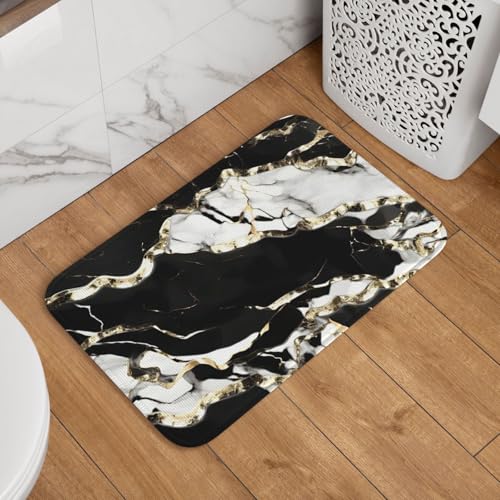 Fußmatte Willkommens-Fußmatte, 40,6 x 61 cm, rutschfest, saugfähig, Badteppich, weich, waschbar, Bodenmatte, schwarz-weiß, Marmor-Textur, Teppich für stilvolle Küche, Schlafzimmer, Badezimmer, Dekor Fußmatte Willkommens-Fußmatte, 40,6 x 61 cm, rutschfest, saugfähig, Badteppich, weich, waschbar, Bodenmatte, schwarz-weiß, Marmor-Textur, Teppich für stilvolle Küche, Schlafzimmer, Badezimmer, Dekor von JKASDTRP