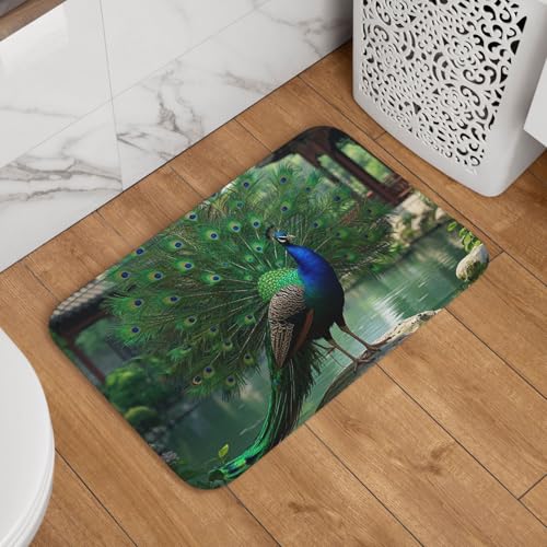 Fußmatte Willkommens-Fußmatte, 40,6 x 61 cm, rutschfest, saugfähig, weich, waschbar, Bodenmatte, Aquagrün, chinesischer Stil, Pfauenteppich für stilvolle Küche, Schlafzimmer, Badezimmer, Dekor Fußmatte Willkommens-Fußmatte, 40,6 x 61 cm, rutschfest, saugfähig, weich, waschbar, Bodenmatte, Aquagrün, chinesischer Stil, Pfauenteppich für stilvolle Küche, Schlafzimmer, Badezimmer, Dekor von JKASDTRP