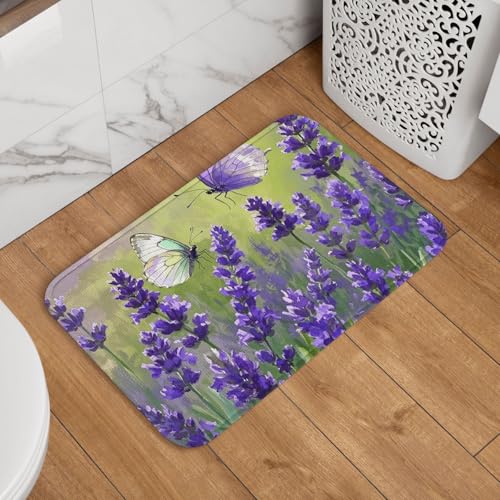Fußmatte Willkommens-Fußmatte, 40,6 x 61 cm, rutschfest, saugfähig, weich, waschbar, Bodenmatte, Aquarell, Lavendel, Schmetterling, Teppich für stilvolle Küche, Schlafzimmer, Badezimmer Fußmatte Willkommens-Fußmatte, 40,6 x 61 cm, rutschfest, saugfähig, weich, waschbar, Bodenmatte, Aquarell, Lavendel, Schmetterling, Teppich für stilvolle Küche, Schlafzimmer, Badezimmer von JKASDTRP
