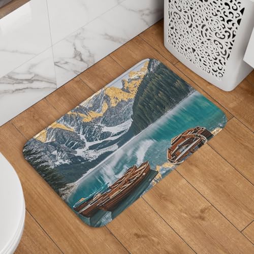 Fußmatte Willkommens-Fußmatte, 40,6 x 61 cm, rutschfest, saugfähig, weich, waschbar, Bodenmatte, Bergsee, Boote, Teppich für stilvolle Küche, Schlafzimmer, Badezimmer, Dekor Fußmatte Willkommens-Fußmatte, 40,6 x 61 cm, rutschfest, saugfähig, weich, waschbar, Bodenmatte, Bergsee, Boote, Teppich für stilvolle Küche, Schlafzimmer, Badezimmer, Dekor von JKASDTRP