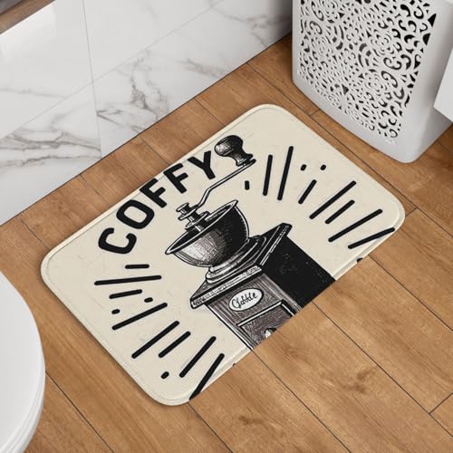 Fußmatte Willkommens-Fußmatte, 40,6 x 61 cm, rutschfest, saugfähig, weich, waschbar, Bodenmatte, Kaffeemühle, Kaffeetextmuster, Teppich für stilvolle Küche, Schlafzimmer, Badezimmer Fußmatte Willkommens-Fußmatte, 40,6 x 61 cm, rutschfest, saugfähig, weich, waschbar, Bodenmatte, Kaffeemühle, Kaffeetextmuster, Teppich für stilvolle Küche, Schlafzimmer, Badezimmer von JKASDTRP