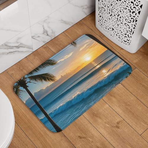 Fußmatte Willkommens-Fußmatte, 40,6 x 61 cm, rutschfest, saugfähig, weich, waschbar, Bodenmatte, Küsten-Sonnenuntergang mit Palmen, Teppich für stilvolle Küche, Schlafzimmer, Badezimmer Fußmatte Willkommens-Fußmatte, 40,6 x 61 cm, rutschfest, saugfähig, weich, waschbar, Bodenmatte, Küsten-Sonnenuntergang mit Palmen, Teppich für stilvolle Küche, Schlafzimmer, Badezimmer von JKASDTRP