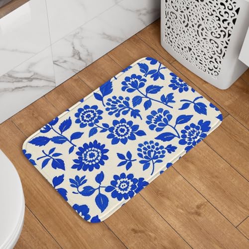 Fußmatte Willkommens-Fußmatte, 40,6 x 61 cm, rutschfest, saugfähig, weich, waschbar, Bodenmatte, blau und weiß, rustikaler französischer Landhausdruck, Teppich für stilvolle Küche, Schlafzimmer Fußmatte Willkommens-Fußmatte, 40,6 x 61 cm, rutschfest, saugfähig, weich, waschbar, Bodenmatte, blau und weiß, rustikaler französischer Landhausdruck, Teppich für stilvolle Küche, Schlafzimmer von JKASDTRP