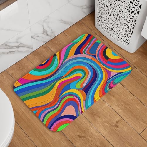 Fußmatte Willkommens-Fußmatte, 40,6 x 61 cm, rutschfest, saugfähig, weich, waschbar, Bodenmatte, bunte Vintage-Linien, Teppich für stilvolle Küche, Schlafzimmer, Badezimmer, Dekor Fußmatte Willkommens-Fußmatte, 40,6 x 61 cm, rutschfest, saugfähig, weich, waschbar, Bodenmatte, bunte Vintage-Linien, Teppich für stilvolle Küche, Schlafzimmer, Badezimmer, Dekor von JKASDTRP
