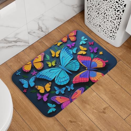 Fußmatte Willkommens-Fußmatte, 40,6 x 61 cm, rutschfest, saugfähig, weich, waschbar, Bodenmatte, mehrfarbige Schmetterlinge, Teppich für stilvolle Küche, Schlafzimmer, Badezimmer Fußmatte Willkommens-Fußmatte, 40,6 x 61 cm, rutschfest, saugfähig, weich, waschbar, Bodenmatte, mehrfarbige Schmetterlinge, Teppich für stilvolle Küche, Schlafzimmer, Badezimmer von JKASDTRP