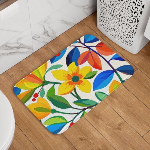 Fußmatte Willkommens-Fußmatte, rutschfest, saugfähig, weich, waschbar, Bodenmatte, gelbe Blumen, bunte Blumen, rote Früchte, Teppich für stilvolle Küche, Schlafzimmer, Badezimmer, Dekor Fußmatte Willkommens-Fußmatte, rutschfest, saugfähig, weich, waschbar, Bodenmatte, gelbe Blumen, bunte Blumen, rote Früchte, Teppich für stilvolle Küche, Schlafzimmer, Badezimmer, Dekor von JKASDTRP