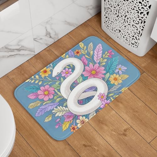 Fußmatte Willkommens-Fußmatte, rutschfest, saugfähig, weich, waschbar, Bodenmatte, weiße Schlange mit Blumendruck, Teppich für stilvolle Küche, Schlafzimmer, Badezimmer, 40,6 x 61 cm Fußmatte Willkommens-Fußmatte, rutschfest, saugfähig, weich, waschbar, Bodenmatte, weiße Schlange mit Blumendruck, Teppich für stilvolle Küche, Schlafzimmer, Badezimmer, 40,6 x 61 cm von JKASDTRP