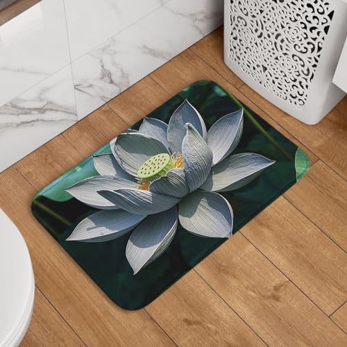 Fußmatte Willkommens-Fußmatte, rutschfest, saugfähig, weich, waschbar, Bodenmatte mit grau-grünen Tönen und silbernem Lotus-Muster, Teppich für stilvolle Küche, Schlafzimmer, Badezimmer, Dekor Fußmatte Willkommens-Fußmatte, rutschfest, saugfähig, weich, waschbar, Bodenmatte mit grau-grünen Tönen und silbernem Lotus-Muster, Teppich für stilvolle Küche, Schlafzimmer, Badezimmer, Dekor von JKASDTRP