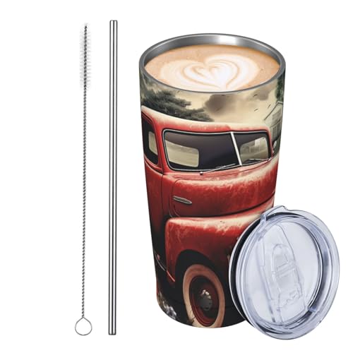 JKASDTRP Thermobecher aus Edelstahl, 590 ml, auslaufsicher, Reise-Kaffeetasse mit Deckel und Strohhalm, 4. Juli, patriotisch, alter roter LKW, Geschenke für Frauen, Männer, Liebhaber JKASDTRP Thermobecher aus Edelstahl, 590 ml, auslaufsicher, Reise-Kaffeetasse mit Deckel und Strohhalm, 4. Juli, patriotisch, alter roter LKW, Geschenke für Frauen, Männer, Liebhaber von JKASDTRP