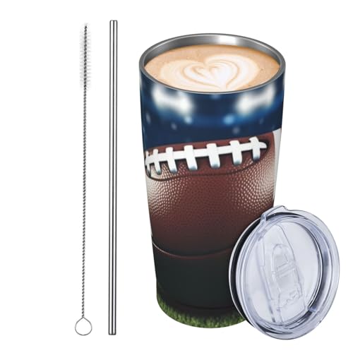 JKASDTRP Thermobecher aus Edelstahl, 590 ml, auslaufsicher, Reise-Kaffeetasse mit Deckel und Strohhalm, American Football-Trinkbecher, Geschenke für Frauen, Männer, Liebhaber JKASDTRP Thermobecher aus Edelstahl, 590 ml, auslaufsicher, Reise-Kaffeetasse mit Deckel und Strohhalm, American Football-Trinkbecher, Geschenke für Frauen, Männer, Liebhaber von JKASDTRP