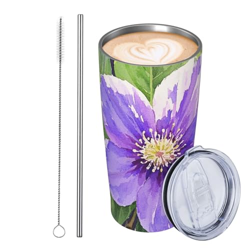 JKASDTRP Thermobecher aus Edelstahl, 590 ml, auslaufsicher, Reise-Kaffeetasse mit Deckel und Strohhalm, Aquarell, violette Blume, Geschenke für Frauen, Männer, Liebhaber JKASDTRP Thermobecher aus Edelstahl, 590 ml, auslaufsicher, Reise-Kaffeetasse mit Deckel und Strohhalm, Aquarell, violette Blume, Geschenke für Frauen, Männer, Liebhaber von JKASDTRP