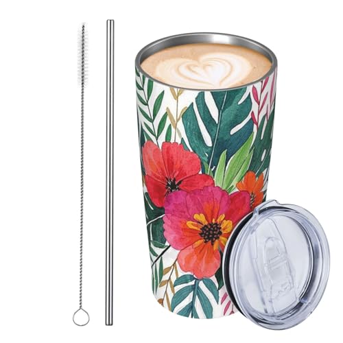 JKASDTRP Thermobecher aus Edelstahl, 590 ml, auslaufsicher, Reise-Kaffeetasse mit Deckel und Strohhalm, Aquarell-Stil, Blumen-Getränkebecher, Geschenke für Frauen, Männer, Liebhaber JKASDTRP Thermobecher aus Edelstahl, 590 ml, auslaufsicher, Reise-Kaffeetasse mit Deckel und Strohhalm, Aquarell-Stil, Blumen-Getränkebecher, Geschenke für Frauen, Männer, Liebhaber von JKASDTRP